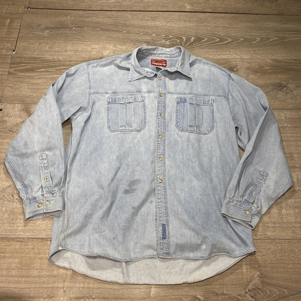 Vintage Marlboro Country Store Denim Shirt Mens XL Light Wash Button‎ Front